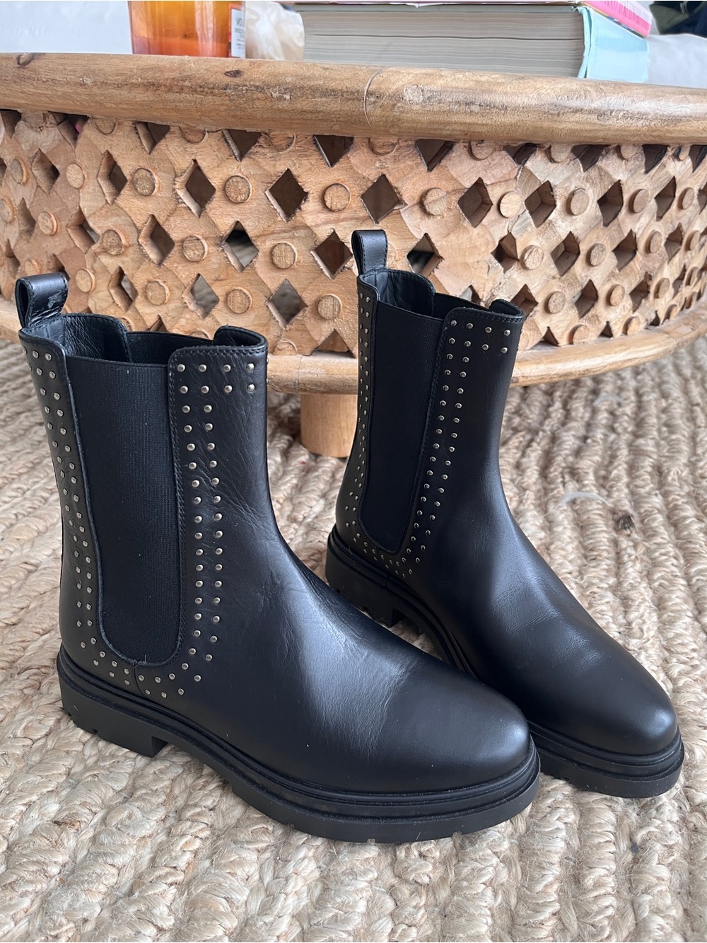 M. Gemi Black Studded Chelsea Booties